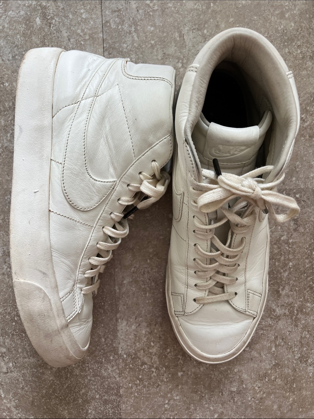 Nike Men’s Cream/Off-White High-Top Leather Sneakers